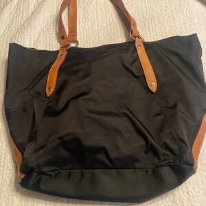 Junior Drake nylon Black tote with leather straps
